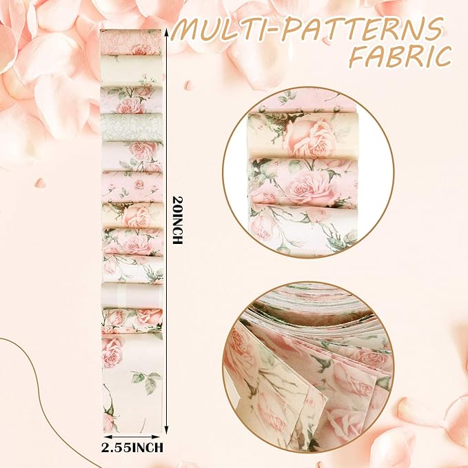 Ganeen 100 Pcs Vintage Pink Rose Quilting Fabric Roll 2. 56 Inch Fabric Squares Jelly Patchwork Precut Strips Bundles for Holiday Materials Craft DIY Sewing Cloths