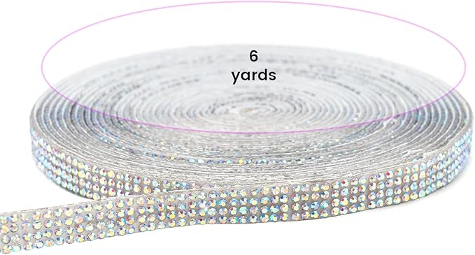 Novani Self Adhesive Rhinestone Ribbon, 0.35 Inch Wide 6 Yards 1 Roll, AB Crystal Diamond Bling Strips for DIY Crafts,Home Decor,Glitter Glass Rhinestone Tape for Crafting,Car Decoration