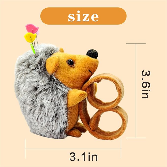Cute Hedgehog Wrist Pin Cushion Kit for Sewing with 50 Lovely Bird Needles,Including Threader, Thimble ＆Tape Measure for Sewers Gift for Quilters.