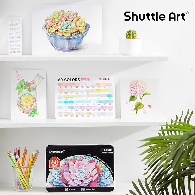 Shuttle Art 60 Pastel Colored Pencils, Colored Pencils for Adult Coloring, Soft Core Pencil in Gift Tin Box, Drawing Pencil for Kids Adults Beginners Artists Drawing Coloring Sketching