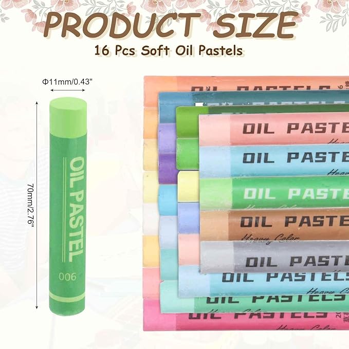 MECCANIXITY Soft Oil Pastels, Oil Pastel Crayons Vibrant Color Blendable Art Supplies for Painting Drawing Blending Painting Artists Beginners Professional(Grass Green, Pack of 16)