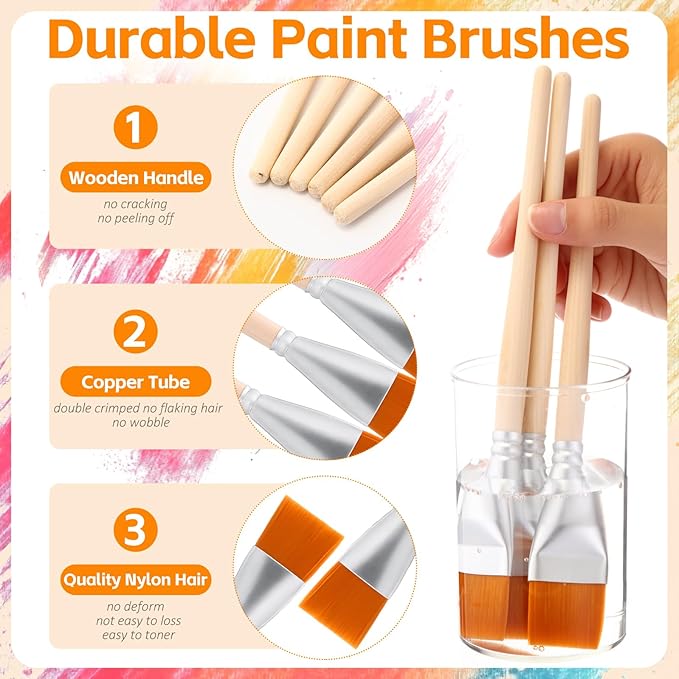 Crtiin 60 Pcs Operation Christmas Bulk Items Paint Brush for Acrylic Painting Paintbrushes Bulk Artist Brush for Detail Watercolor Oil Art(Wood Color,1 Inch)