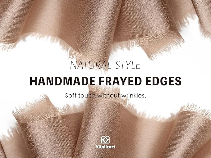 Vitalizart Silk Satin Ribbon 1-1/2 inch x 15 Yard Champagne Brown Ribbon Handmade Frayed Ribbons for Gift Wrapping Baby Shower Wedding Bridal Bouquets Holiday Decor
