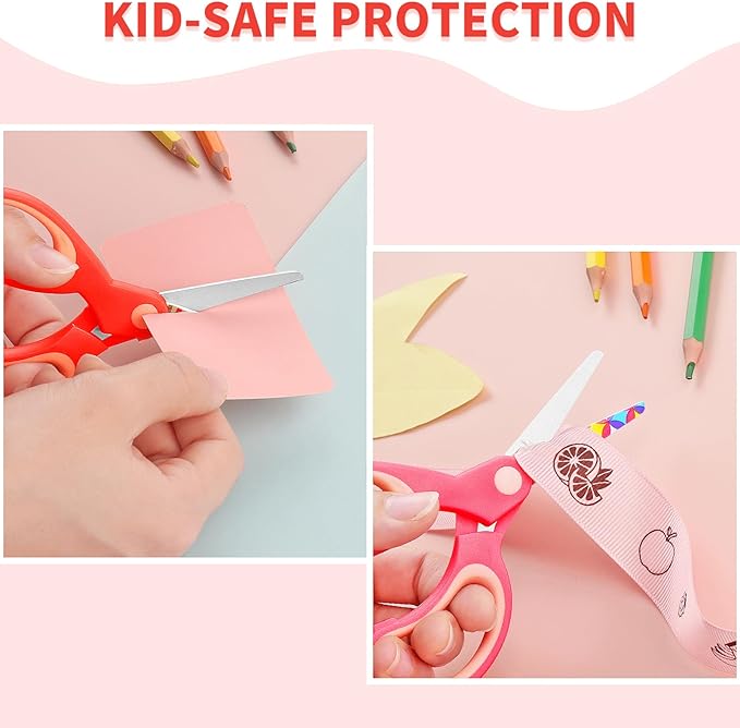 Left Handed Floral Kid Scissors, Blunt Tip Safety Children's Craft Scissors, Stainless Steel Blades, Soft Grips, for Use with Children 3 Years and Older, Pink, Blue, Red 3 Pair Pack