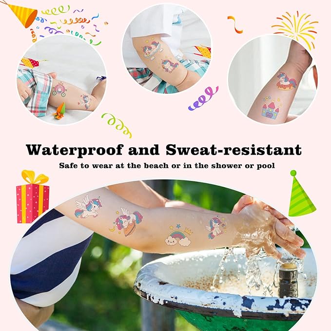 104 PCS Unicorns Temporary Tattoos for Kids Girls Birthday Party Decorations, Unicorns Fake Temp Tattoos Party Favors Party Supplies