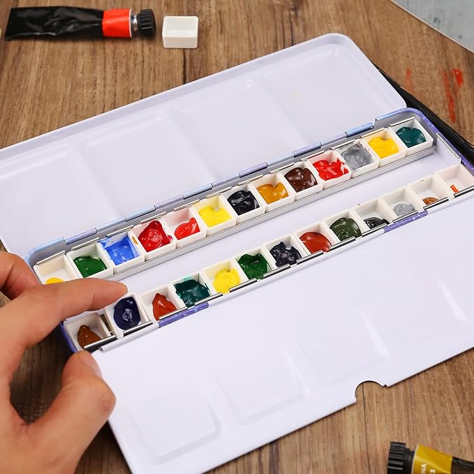 MYARTOOL Empty Watercolor Palette, Purple Empty Watercolor Tin Palette Paint Case with 24 PCS Empty Half Pans for DIY Travel Watercolor Palette, Acrylic and Oil Painting