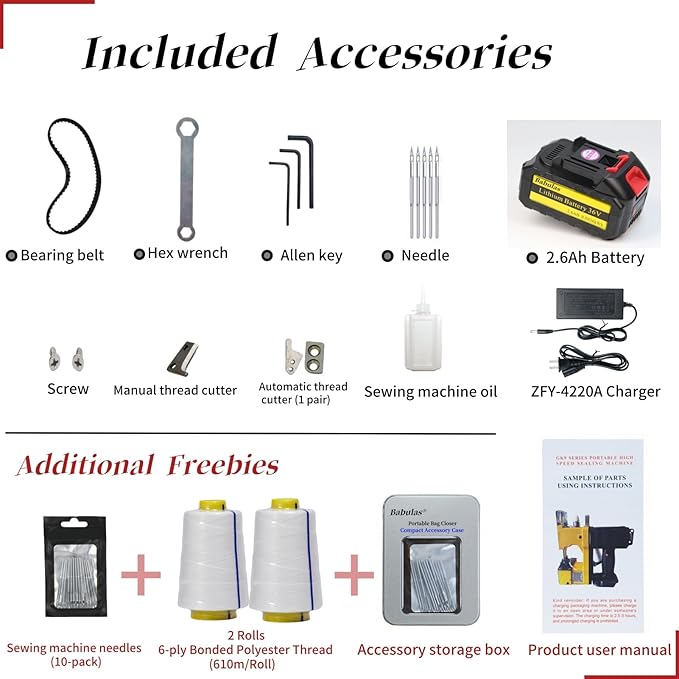 Cordless Bag Sewing Machine | Portable Industrial Bag Closer | 2-Second Fast Sealing for Woven PP/Canvas/Jute Bags | Factory & Farm Bag Stitcher (Red, Lithium Battery - 36V DC)