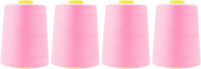 Mandala Crafts 4 Pack of Serger Threads Cones Spools - 20S/2 24000 Yards Polyester Light Pink Threads for Sergers Machine and Overlock Quilting Sewing Machine