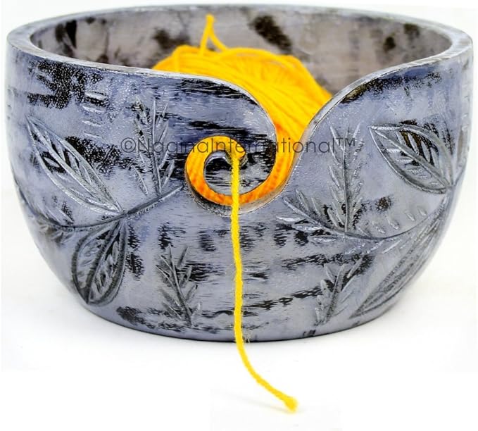 Nagina International Exquisite Premium Yarn Ball Storage Bowls | Hand Painted Lovely Decor Yet Functional Yarn Dispenser (Large ( 7 x 4 x 7 Inches), Ash Grey)
