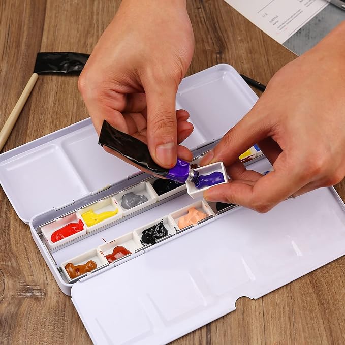 MYARTOOL Empty Watercolor Palette, Empty Watercolor Tins Box Palette Paint Case with 12 Empty Full Pans, Paint Tray Palette Suitable for Oil, Acrylic, Watercolor Painting