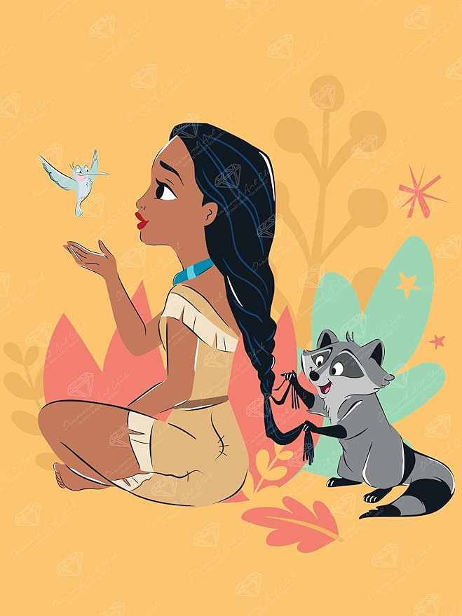 DIAMOND ART CLUB Pocahontas - Believe in Magic Diamond Painting Kit, Fun DIY Crafts for Adults, Round Diamond Art Canvas, 13" x 17"