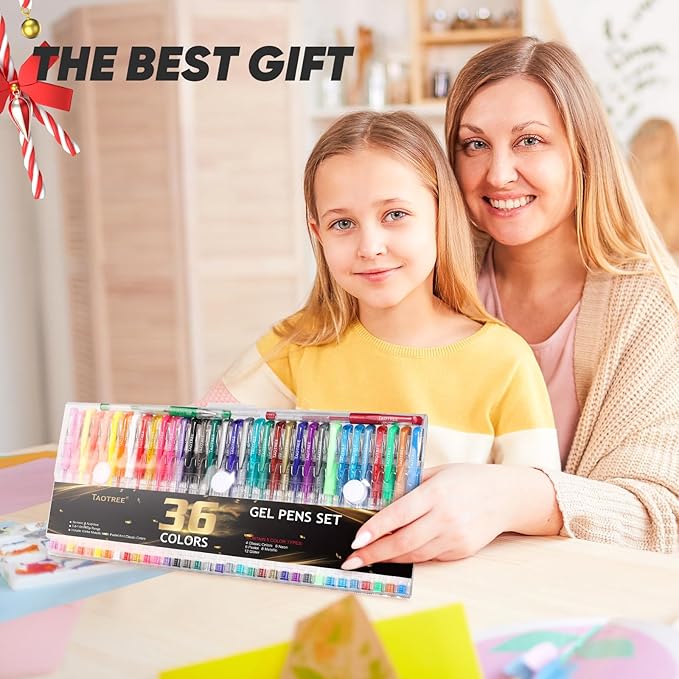 Taotree Glitter Gel Pens, 36 Color Neon Glitter Pens Fine Tip Art Markers Set 40% More Ink Colored Gel Marker for Coloring Book, Drawing, Coloring, Scrapbook, Journaling, Sparkle Easter Gifts