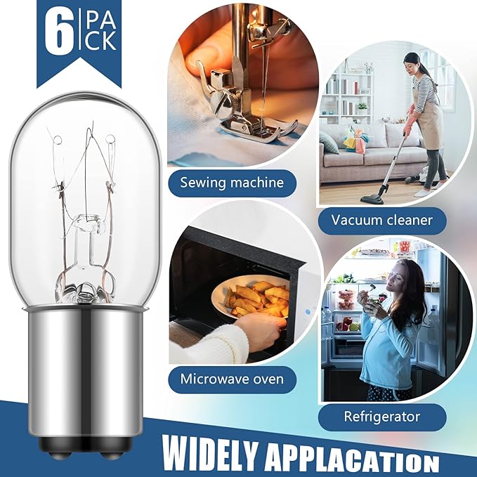 Mudder 3 Pieces Sewing Machine Light Bulb Incandescent Bulb Compatible with Push-in Base, 15 W, 120 V
