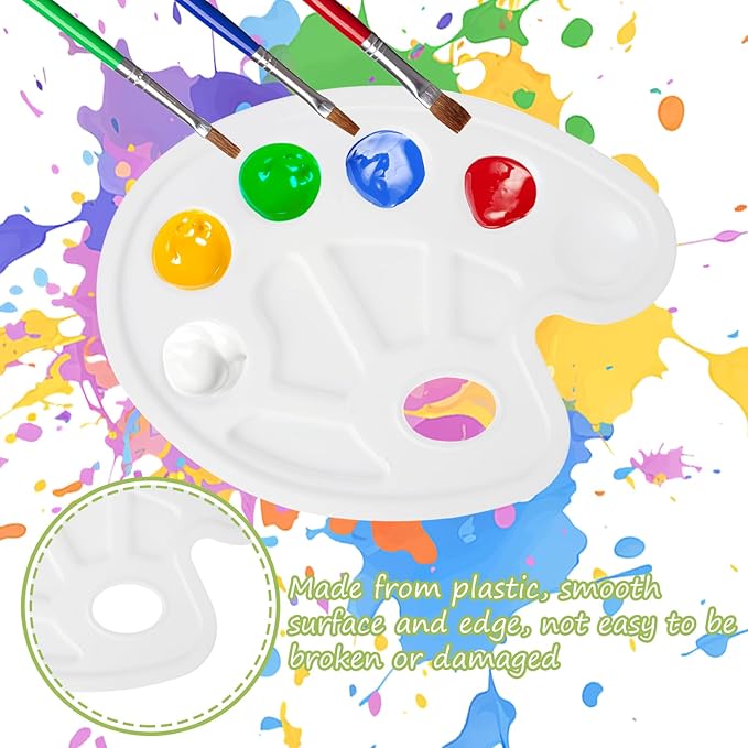 50 PCS Plastic Paint Tray Palettes, Paint Pallets with Thumb Hole, Oval Paint Holder Tray for Painting or DIY Craft Class