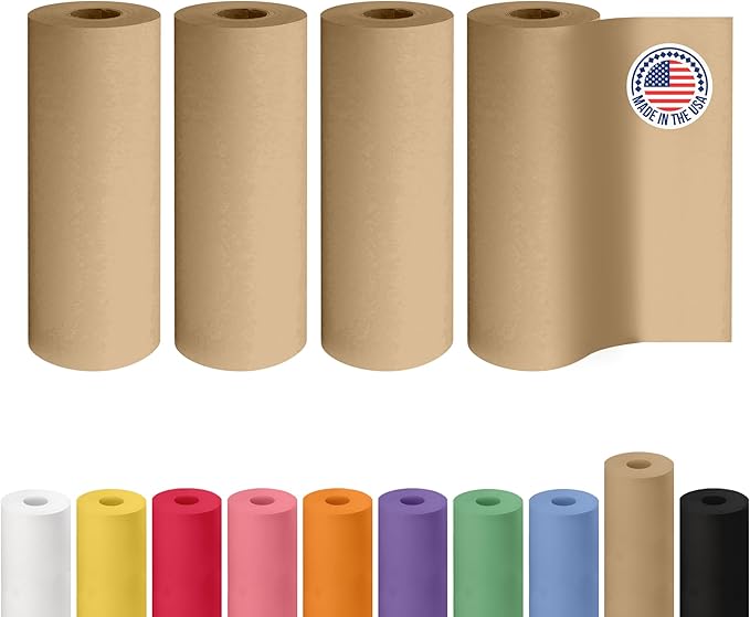 9" x 2160" (180 ft) Brown Kraft Paper Roll, 4-Pack - USA-Made Craft Paper for Gift Wrapping, Kids' Arts & Crafts, School Projects - 100% Recycled Natural Material 30lb Thickness by IDL Packaging