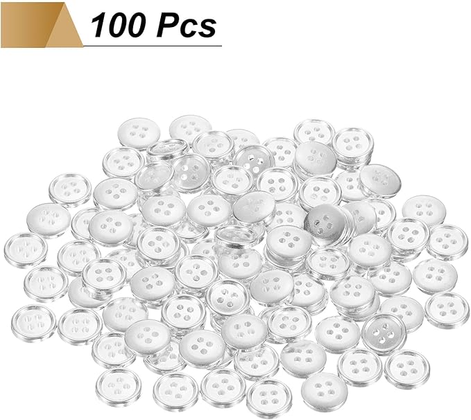 HARFINGTON 100pcs 20L Plastic Sewing Buttons 12.5mm 1/2" 4-Hole Round Replacement Craft Button for Coats Sewing Clothing and DIY, Silver