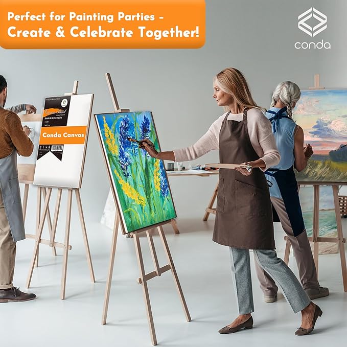CONDA Canvas Panels Multi-Pack 32, 8 of Each Assorted Sizes 5 x 7, 8 x 10, 9 x 12, 11 x 14 inch Professional Quality Artist Cotton Canvas Board Assortment Pack