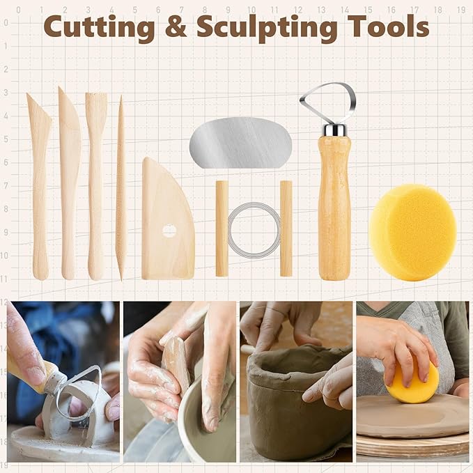 UUSYCUN 48PCS Pottery Tools for Sculpting, Clay Tool Kit for Carving, Modeling Ceramics, Pottery Kiln, Polymer Clay Tools for Trimming, Beginners, Pros, Adults, Supplies