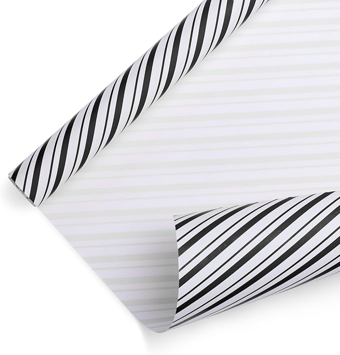 Purple Papers Wrapping Paper - Mini Roll - 18 Inch X 33 Feet - Stripes Design for Birthday, Holiday, Wedding, Baby Shower (Black)