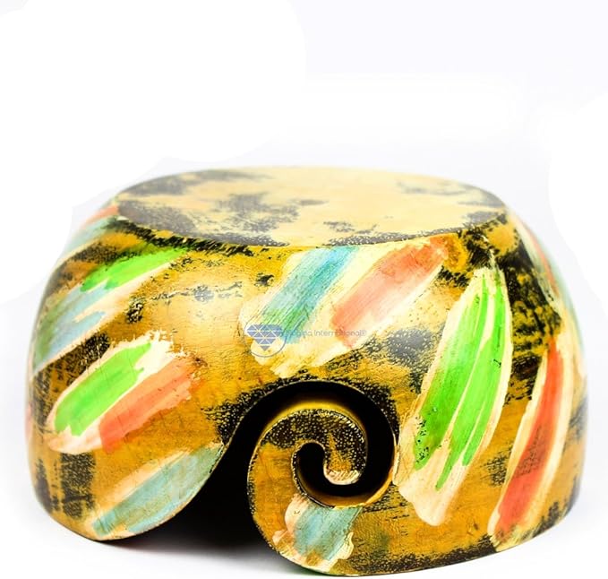 Nagina International Exquisite Premium Yarn Ball Storage Bowls | Hand Painted Lovely Decor Yet Functional Yarn Dispenser (Small ( 6 x 3 x 6 Inches), Tri-Yellow)