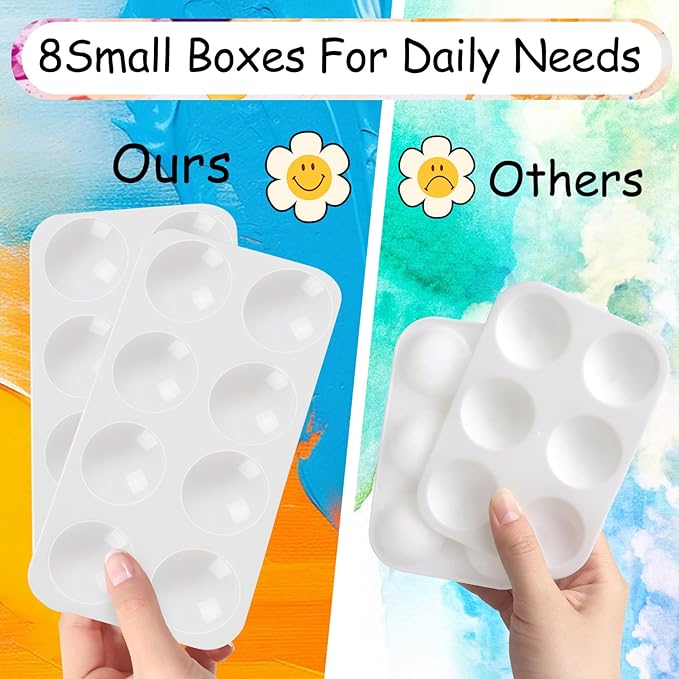 Hulameda 12pcs Paint Tray Palettes for Kids, White Plastic Paint Tray for Painting Party, DIY Craft and Art Painting- Rectangular