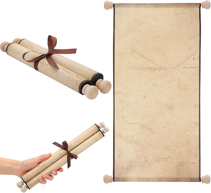 Epakh 1 Pcs Blank Scroll Paper with Wood Rods for Naughty or Nice List, Writing, Wedding Vows, Drawing, Cosplay Prop, Renaissance, Tabletop Role(Retro,11 x 19 Inches)