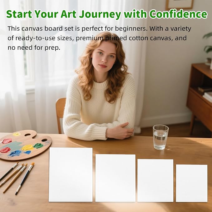 24PK Canvas Boards for Painting –4 Sizes (5x7'' 8x10'' 9x12'' 11x14'') –100% Cotton Gesso Pre-Primed Canvas for Acrylic, Oil, Watercolor, Gouache | Art Supplies for Beginner & Artists & Student