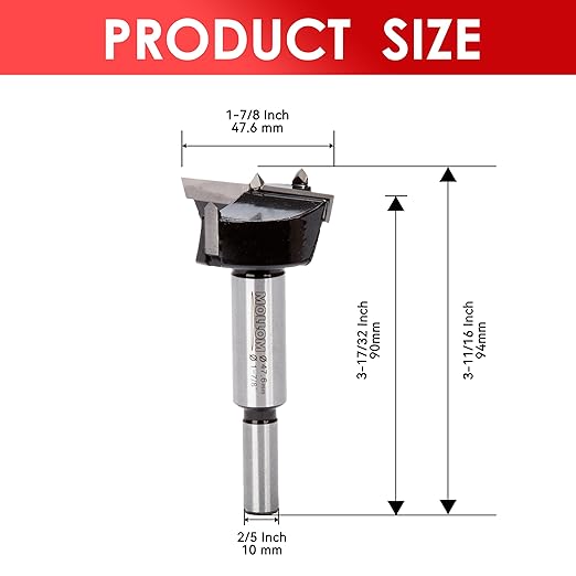 Mollom 1-7/8" (47.6mm) Forstner Drill Bit for Precise Woodworking with Durable YG8 Carbide Thickness of 2.0mm,This Hinge Cutter Tool is Ideal for Hard Wood, Plastic, Plywood