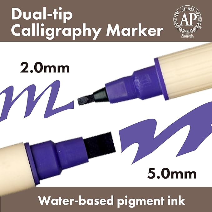 Kuretake Zig Calligraphy Dual Tip Marker Pens 3 colors set, VioletPink, 2mm, 5mm, Double Tip, for Art, Sketch, illustration, Calligraphy, Journal, Drawing, Made in Japan