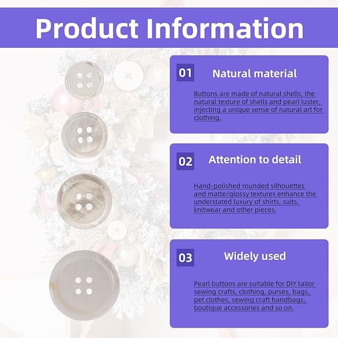 60 Pcs White Genuine Mother of Pearl Buttons 10/15/20/25mm 4 Sizes (15pcs Each) - Premium Quality Natural Shell Buttons for Sewing, Crafting, Clothing Design - Tailors & DIY Enthusiasts