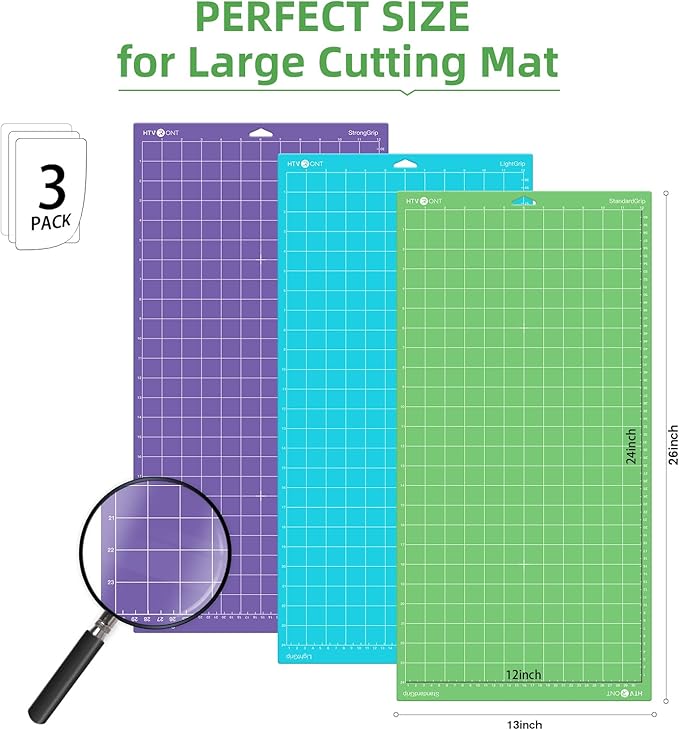 HTVRONT Cutting Mat, 3 Pack Cutting Mat 12x24(Standard, Light, StrongGrip) Compatible with Cricut Maker 3/Maker 4/Maker/Explore 3/4/Air 2/One, Variety Adhesive Sticky Cutting Mats Accessories