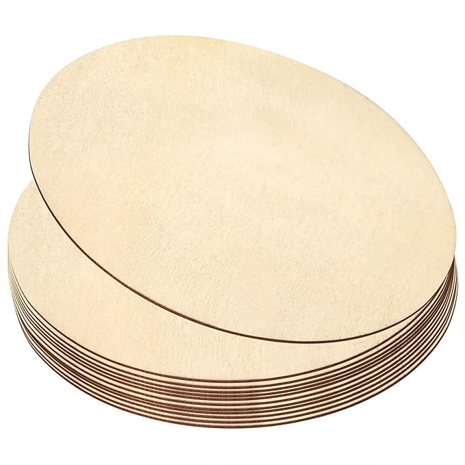 Coopay 16 Pieces 10 Inch Wooden Circles, Unfinished Round Wood Slices Natural Wooden Cutouts for Door Hanger, Painting, Wedding, Home Decoration DIY Wood Craft Supplies