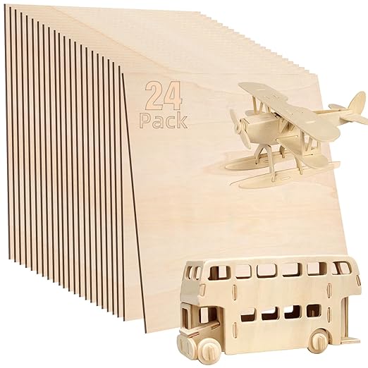 24 Pack Basswood Sheets 1/8, 3 mm Basswood for Laser Cutting, 12X12 Inches Unfinished Wood Sheets for Engraving/Crafts/DIY/Architectural Models/Drawing