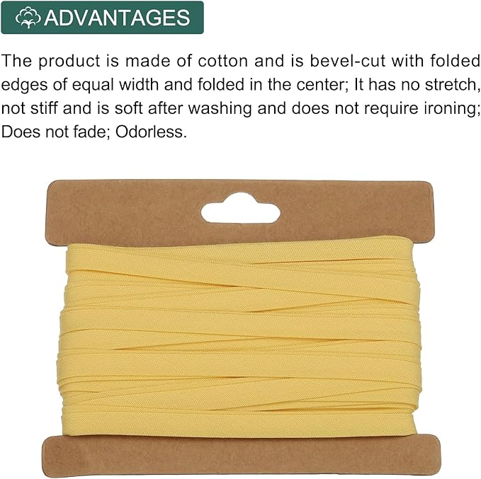MECCANIXITY 1/4 Inch Double Fold Bias Tape Cotton Continuous Bulk Bias Tape for Sewing,Seaming Quilting Hemming Binding Crafts (Lemon Yellow 6 Yards)