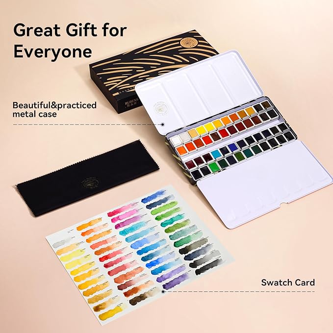 Paul Rubens Artist Watercolor Paint Set,48 Vibrant Colors in Portable Box, Great Lightfastness, Perfect Travel Professional Watercolor Set for Artists, Beginners, Adults