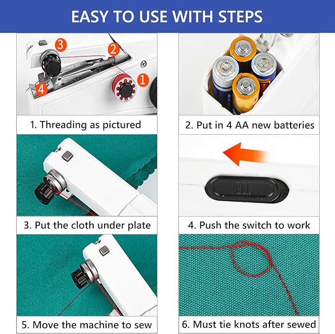Handheld Sewing Machine for Quick Stitching, Mini Portable Sewing Machine with Two Speed for Home DIY, Travel