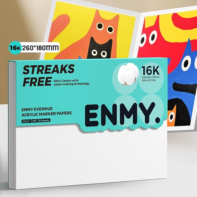 ENMY Acrylic Marker Sketch Pad, 10.2×7 inch Bleed-Proof Marker Paper,140lb/300gsm Heavyweight Sketchbook, 30 Sheets Drawing Pad Glue-Bound with Hard Backing for Artists, Students
