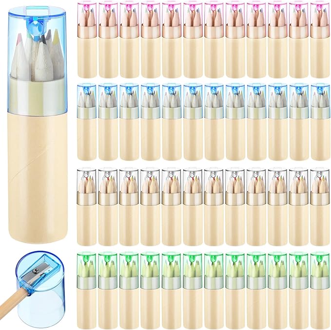 Kosiz 48 Packs Mini Drawing Colored Pencils Bulk with Sharpener Portable Color Pencils in Tube Gift for Artists Writing Sketching Painting Classroom School Supplies(6 Color)