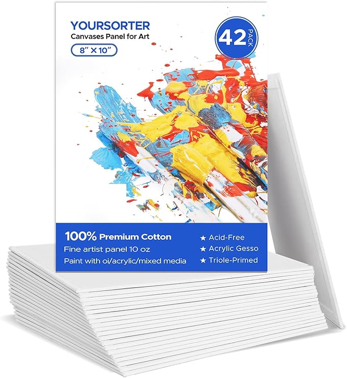 Canvas Boards for Painting Bulk 8x10 Inch, 42 Pack Small Painting Canvases for Art Beginners, 100% Cotton Paint Canvas Panels Blank, Gesso Primed Acid-Free for Acrylic, Oil & Other Paints