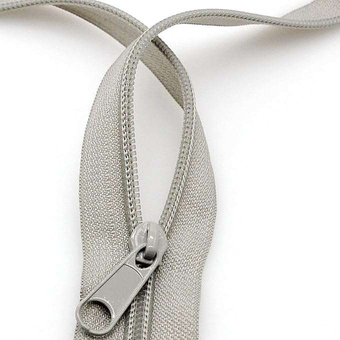 Leekayer #5 Gray Nylon Coil Zippers by The Yards Bulk 10 Yards with 25pcs Sliders for DIY Tailor Sewing Craft,Bag,Luggage,Dress,Sofa Cushion,Pillow(Grey)
