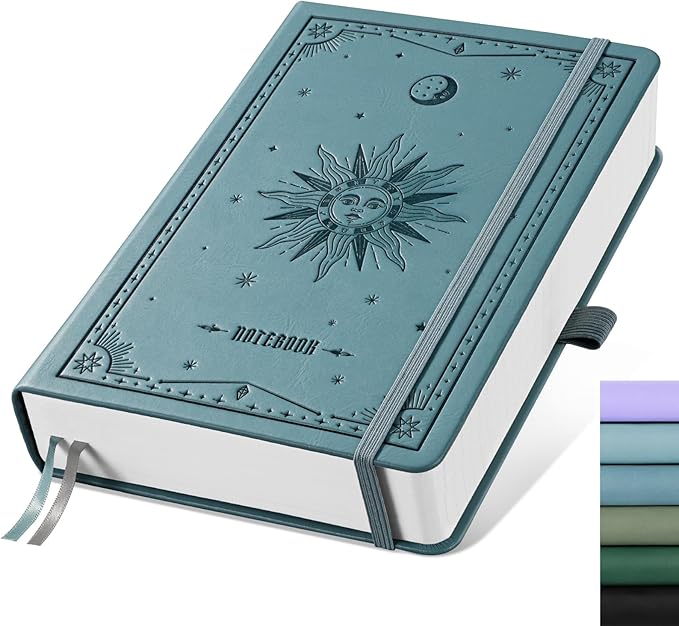 EMSHOI Blank Notebook Journal - 320 Pages, 100gsm Thick Paper, A5 Hardcover Leather, Art Sketchbook for Drawing, Unlined, Plain Sketch Book for Women Men Work Writing, 5.75 X 8.38, Light Blue