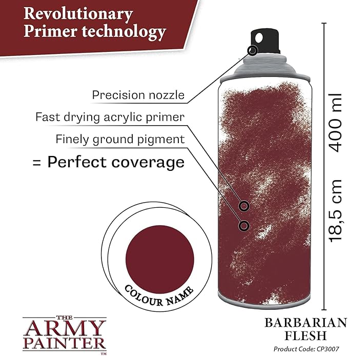 The Army Painter Colour Primer Barbarian Flesh, 400 mL Acrylic Spray Primer, Spray Paint Basecoat for Miniature Priming, Tabletop Roleplaying, Boardgames, and Wargames Miniature Modelling