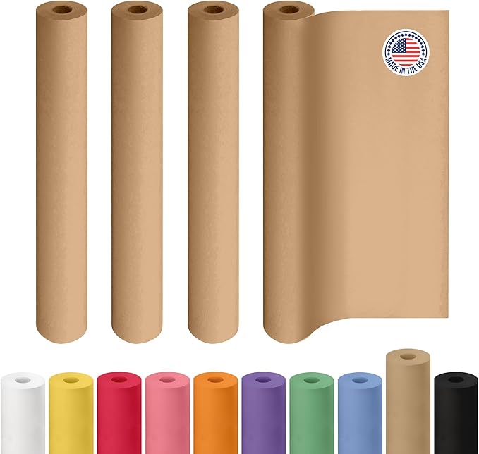Brown Paper Rolls 36" x 1200" (100 feet), Pack of 4 - USA-Made Thick Kraft Paper Roll 50lb Thickness for Packing, Shipping, Crafts/Arts - 100% Recycled Natural Craft Wrapping Material by IDL Packaging