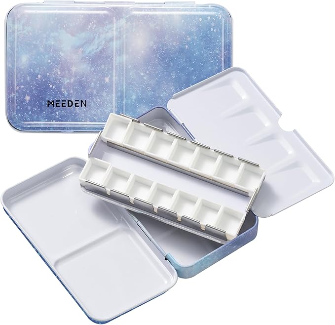 MEEDEN Empty Watercolor Paint Palette: Travel Water Color Palette Tin with 12 Half Pans - Portable Metal Palette Tin Box (Galaxy)