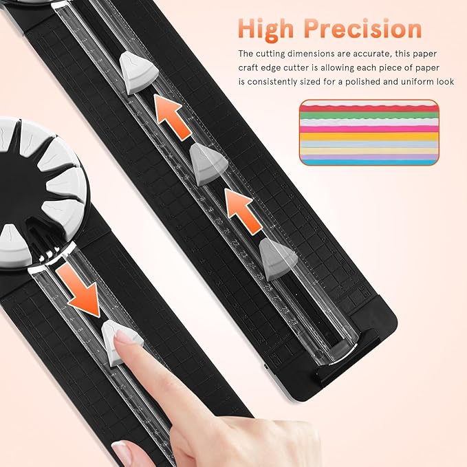 Paper Craft Edge Cutter, 12 in 1 Paper Cutter, Rolling Paper Cutter with 12 Cutting Types, Multifunctional Paper Cutter Machine with Measurements for Scrapbooking (BLK)