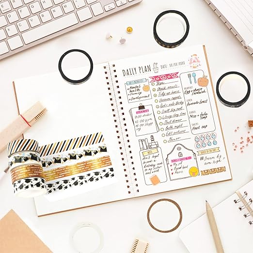 12 Rolls Graduation Washi Tape Set, Gold Foil Congratulations Graduation Masking Tapes, Black Gold Star Grad Cap Decorative Sticker Tape for Graduation Scrapbook DIY Crafts Gift Packaging 16.4FT
