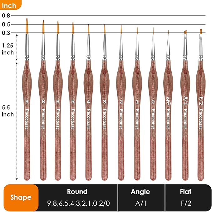 12PC Miniature Brushes, Pacocoast Detail Paint Brushes Set for Fine Detailing & Art Painting, Small Tiny Paint Brush Perfect for Acrylic, Paint by Number, Figurine, Craft, Models (Silver, Brown)