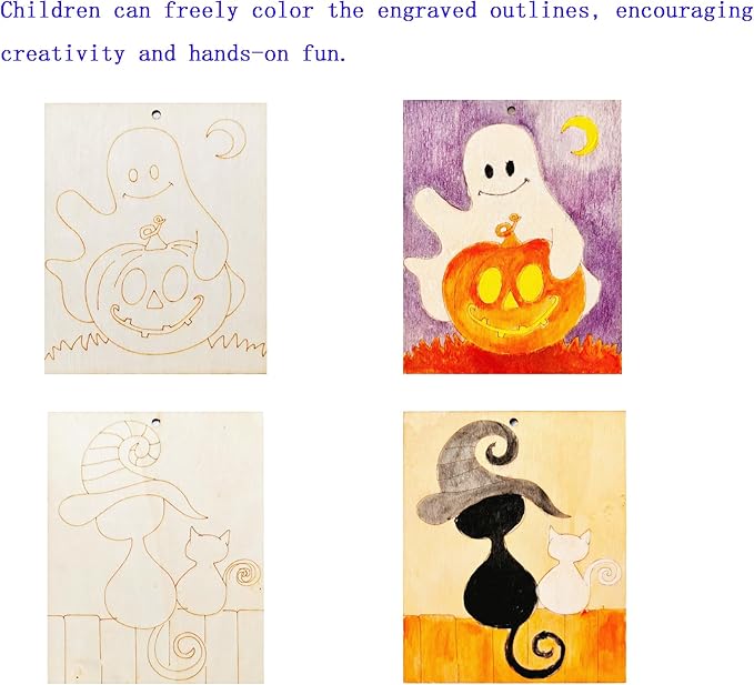 Piatoeke 16PCS 5.9×4.7in Unfinished Wooden Halloween Cutouts Board for Kids Painting,Wood Crafts DIY Fun Things to Paint and Hang(Halloween)