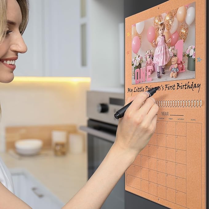 Harloon Blank Scrapbook Wall Calendar Sheets 2026 Undated Monthly Weekly Scrapbook Planner 16 Sheet DIY Blank Custom Calendar with 140 Sticker 12 x 9" Closed 18" Open Size for Office Home(Kraft Brown)