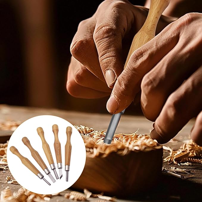 Wood Carving Tools Set, 5Pcs Hand Carving Knife Kit with Chisels and Gouges for Linocut, Printmaking, Woodblock, Pumpkin, and DIY Sculpture — Fit to Beginners & Experts